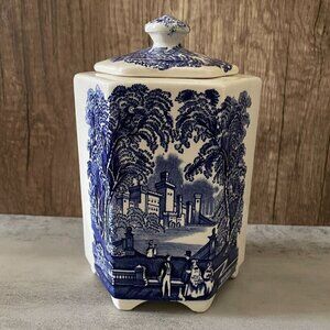Mason's for Twinings Vintage Blue White English Rural Lidded Ironstone Tea Caddy